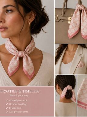 Celine Triomphe Monogram Pocket Square / Mini Scarf melon & Cream NWT